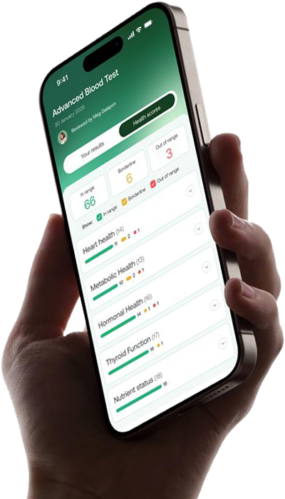 Biosensitive app showing blood test results